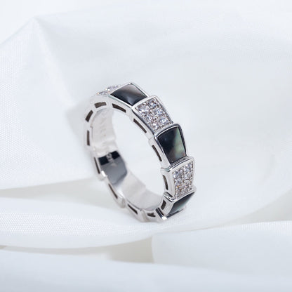 [Basjewels]SERPENTI RING SILVER DIAMOND BLACK MOP 4MM