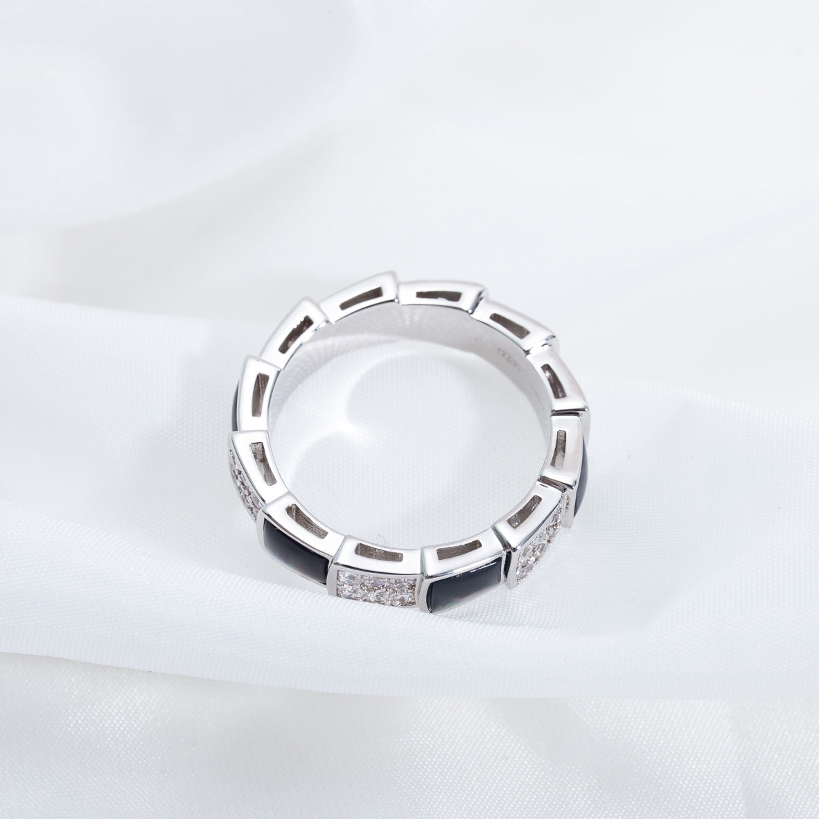 [Basjewels]SERPENTI RING SILVER DIAMOND BLACK MOP 4MM