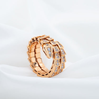 [Basjewels]SERPENTI RING PINK GOLD DIAMOND DOUBLE ROW