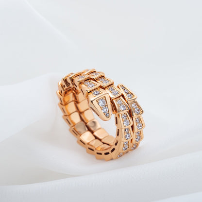 [Basjewels]SERPENTI RING PINK GOLD DIAMOND DOUBLE ROW