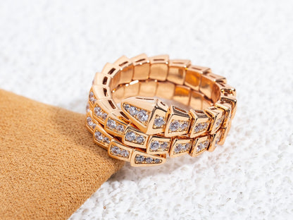 [Basjewels]SERPENTI RING PINK GOLD DIAMOND DOUBLE ROW