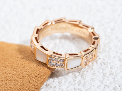 [Basjewels]SERPENTI RING PINK GOLD MOP DIAMOND PAVED 4MM