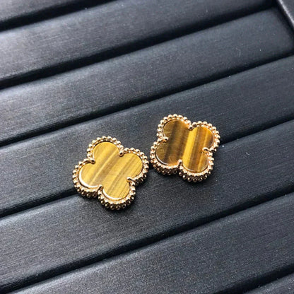 [basloveJW]CLOVER MEDIUM 1 MOTIFS TIGER EYE EARRINGS