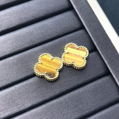 [basloveJW]CLOVER MEDIUM 1 MOTIFS TIGER EYE EARRINGS