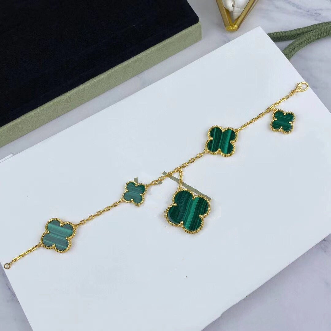 [basloveJW]MAGIC CLOVER MALACHITE GOLD BRACELET 5 MOTIFS