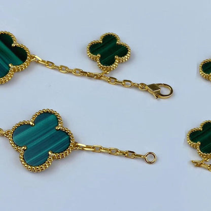 [basloveJW]MAGIC CLOVER MALACHITE GOLD BRACELET 5 MOTIFS