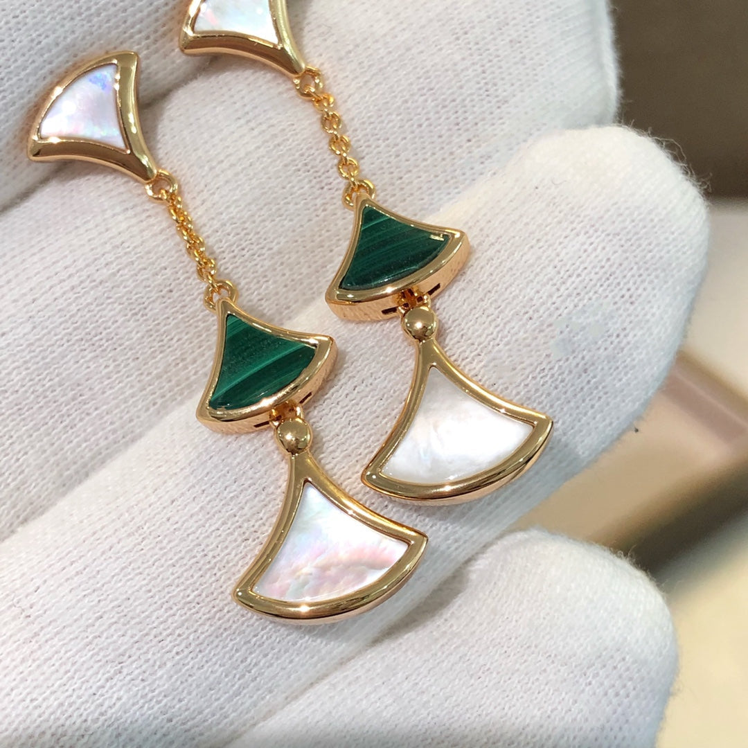 [Basjewels]DREAM EARRINGS 3 MOTIFS MALACHITE MOP PINK GOLD