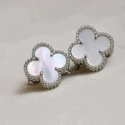 [basloveJW]CLOVER MEDIUM 1 MOTIFS  WHITE MOP EARRINGS SILVER