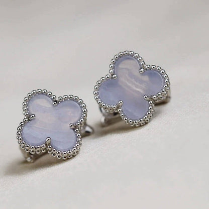 [basloveJW]CLOVER MEDIUM 1 MOTIFS  WHITE MOP EARRINGS SILVER