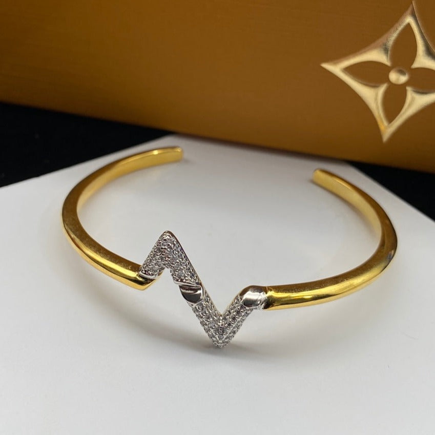 [Basjewels]VOLTE UPSITE DOWN DIAMOND GOLD OPEN BRACELET