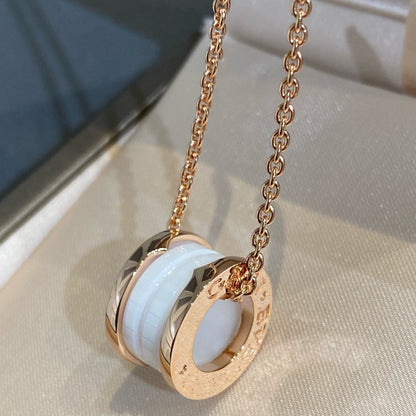 [Basjewels]ZERO 1 WHITE CERAMIC PINK GOLD NECKLACE