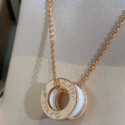 [Basjewels]ZERO 1 WHITE CERAMIC PINK GOLD NECKLACE