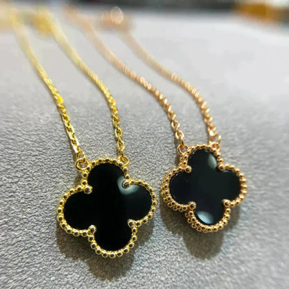 [basloveJW]CLOVER 15MM BLACK ONYX SINGLE FLOWER NECKLACE