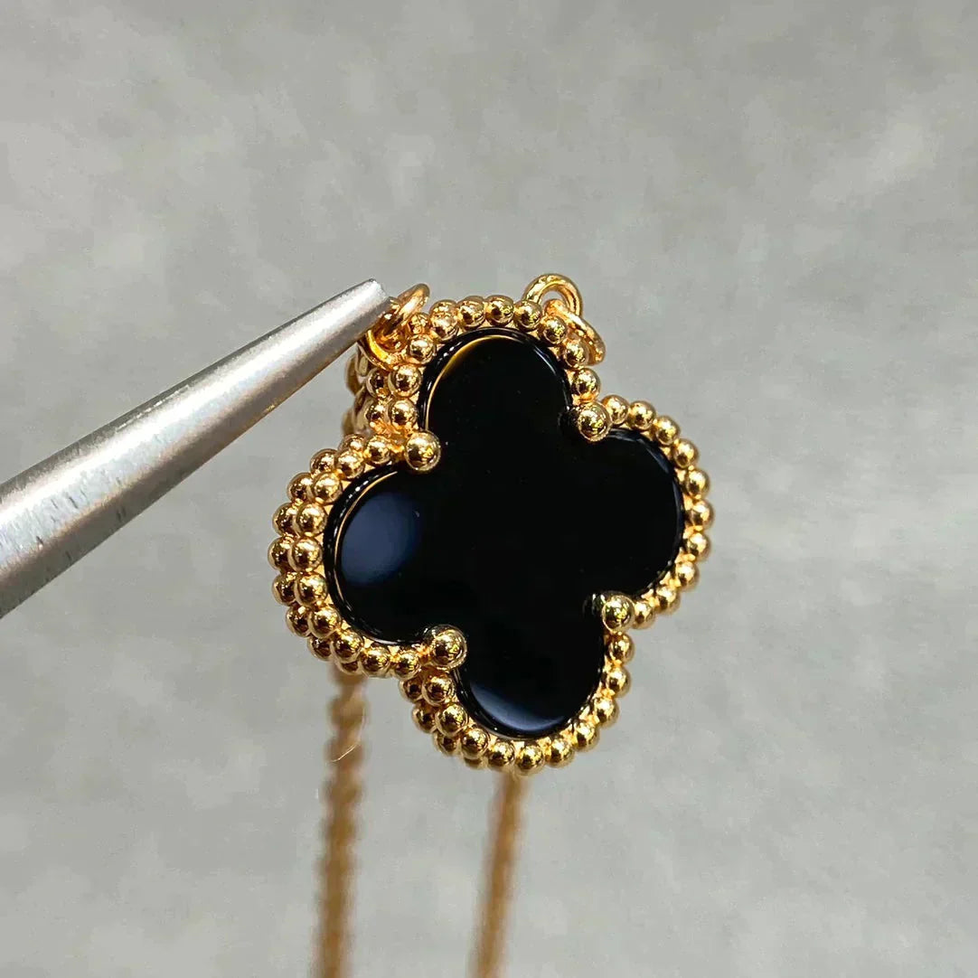 [basloveJW]CLOVER 15MM BLACK ONYX SINGLE FLOWER NECKLACE