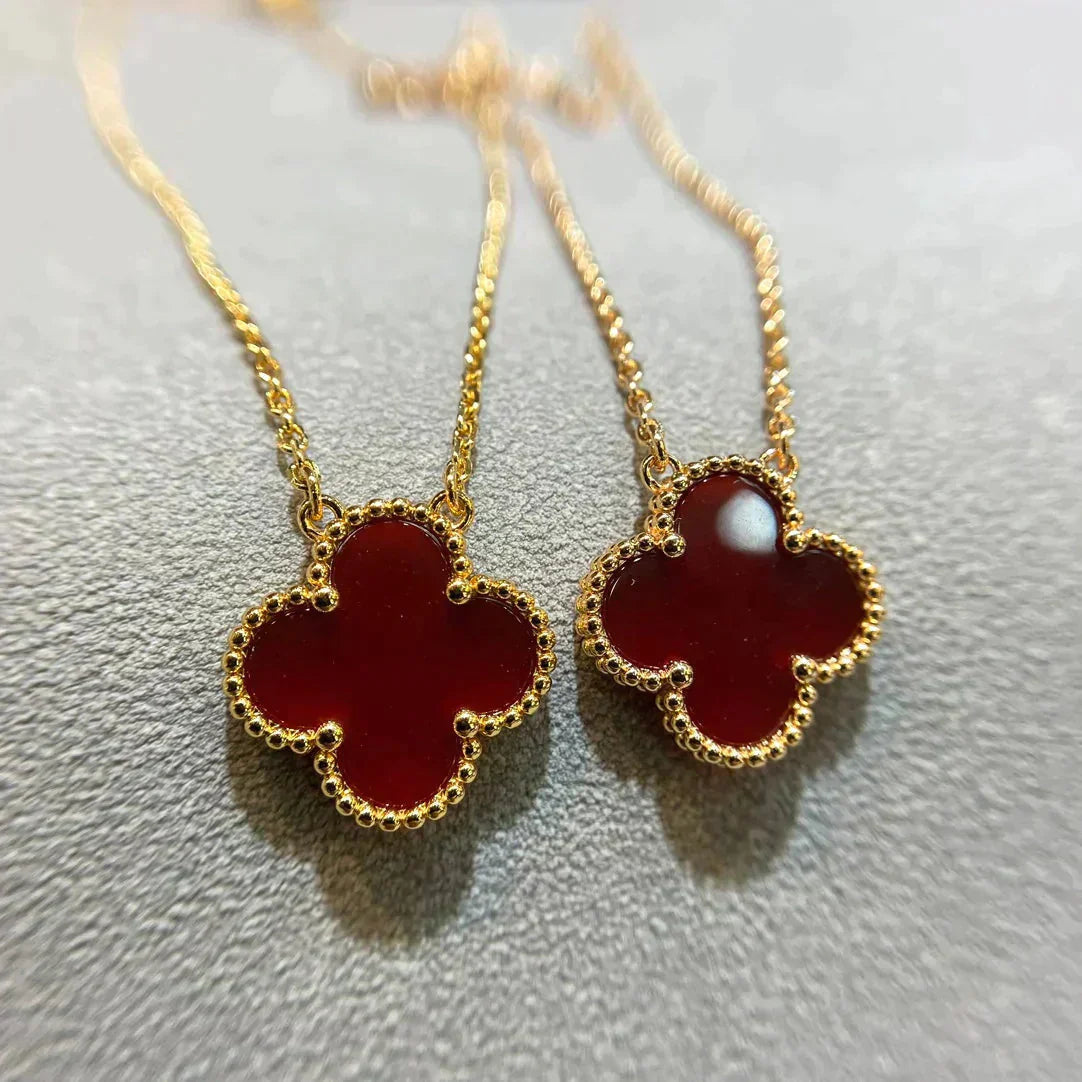 [basloveJW]CLOVER 15MM CARNELIAN SINGLE FLOWER NECKLACE