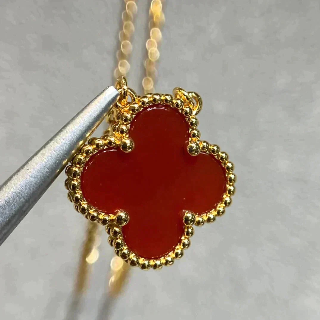 [basloveJW]CLOVER 15MM CARNELIAN SINGLE FLOWER NECKLACE