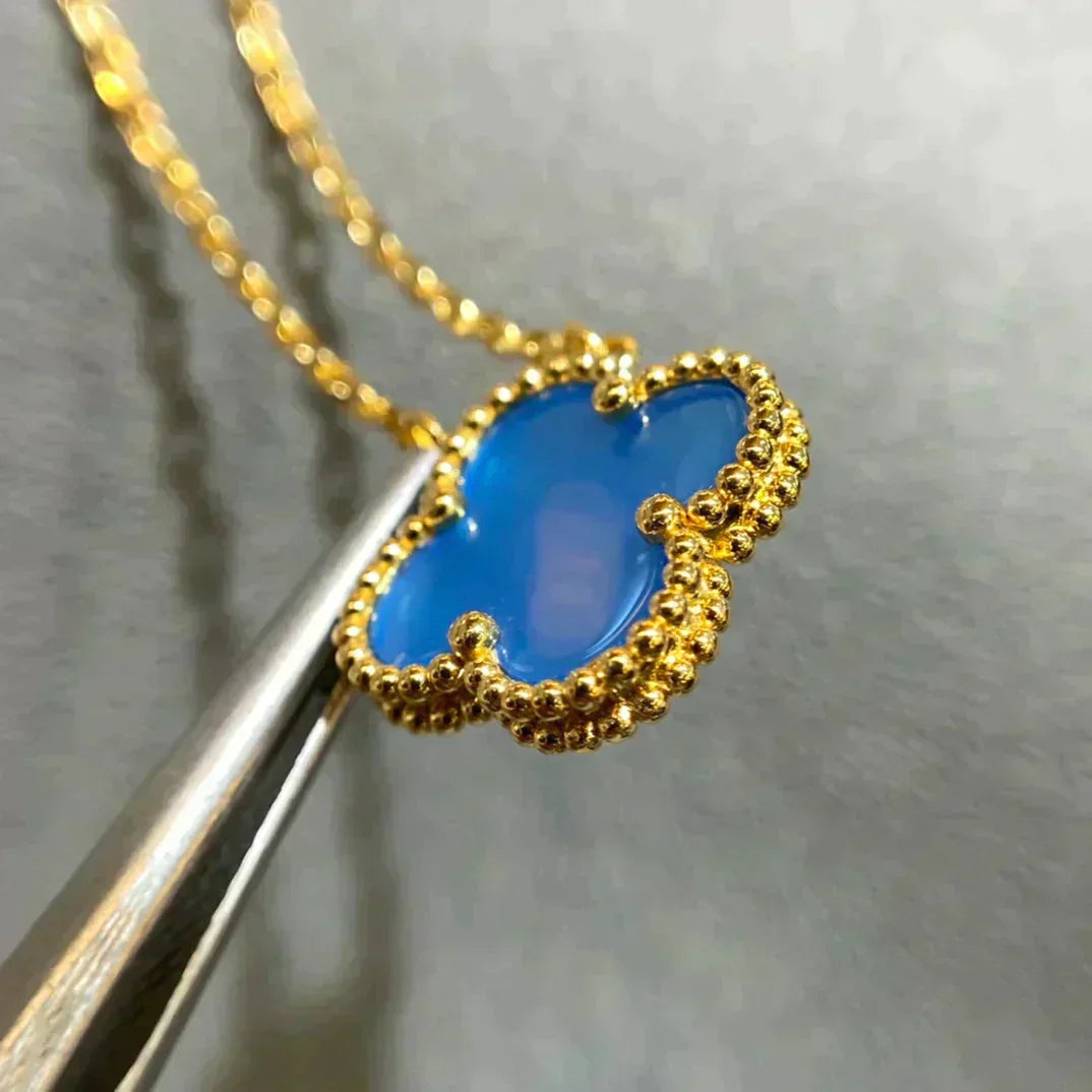 [basloveJW]CLOVER 15MM BLUE AGATE NECKLACE