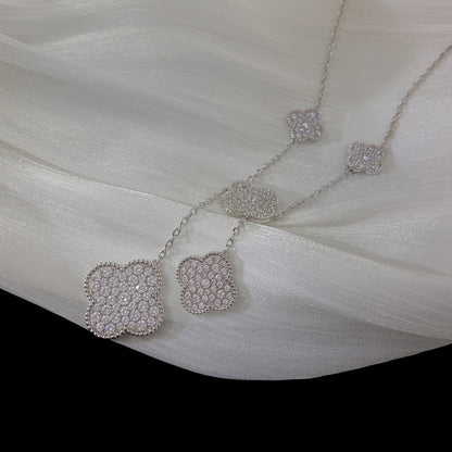 [basloveJW]CLOVER 5 MOTIFS SILVER DIAMONDS NECKLACE