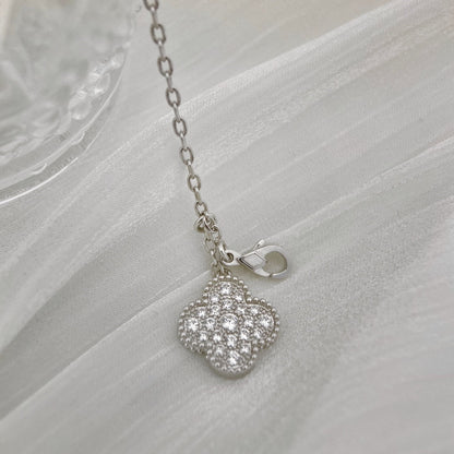 [basloveJW]CLOVER 5 MOTIFS SILVER DIAMONDS NECKLACE