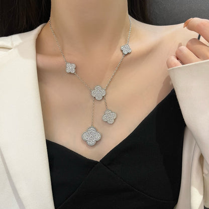 [basloveJW]CLOVER 5 MOTIFS SILVER DIAMONDS NECKLACE