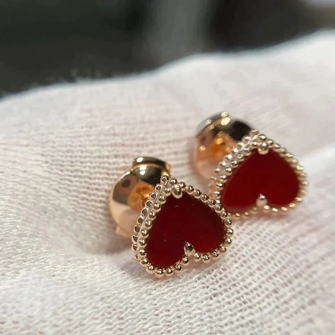 [basloveJW]HEART CARNELIAN STUD EARRINGS