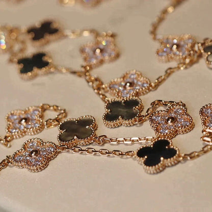 [basloveJW]CLOVER 20 MOTIFS DARK MOP DIAMOND  NECKLACE