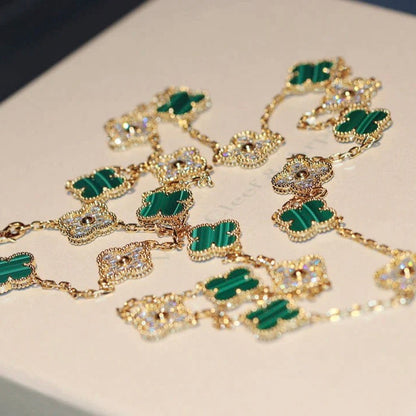 [basloveJW]CLOVER 20 MOTIFS MALACHITE DIAMOND NECKLACE