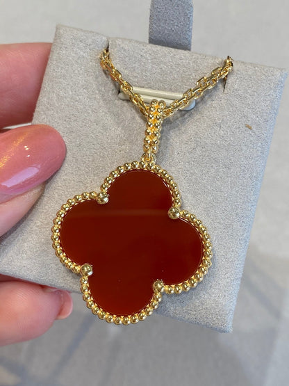 [basloveJW]CLOVER 25MM NECKLACE GOLD CARNELIAN