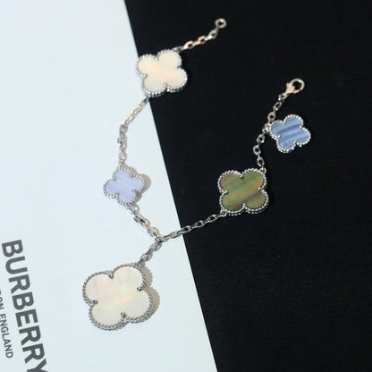 [basloveJW]CLOVER BRACELET 5 MOTIFS MOP CHALCEDONY SILVER