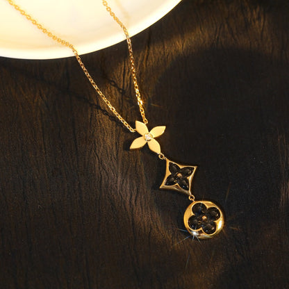 [Basjewels]STAR AND SUN ONYX PINK GOLD NECKLACE