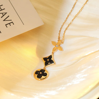 [Basjewels]STAR AND SUN ONYX PINK GOLD NECKLACE