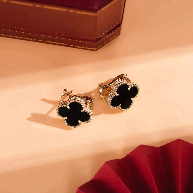 [basloveJW]CLOVER MEDIUM 1 MOTIFS  ONYX STUD EARRINGS