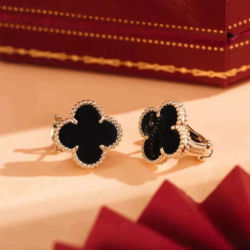 [basloveJW]CLOVER MEDIUM 1 MOTIFS  ONYX STUD EARRINGS