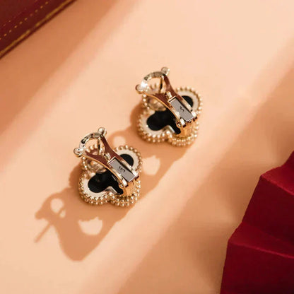 [basloveJW]CLOVER MEDIUM 1 MOTIFS  ONYX STUD EARRINGS