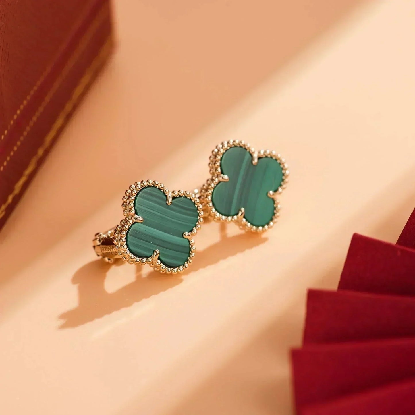 [basloveJW]CLOVER MEDIUM 1 MOTIFS MALACHITE  EARRINGS