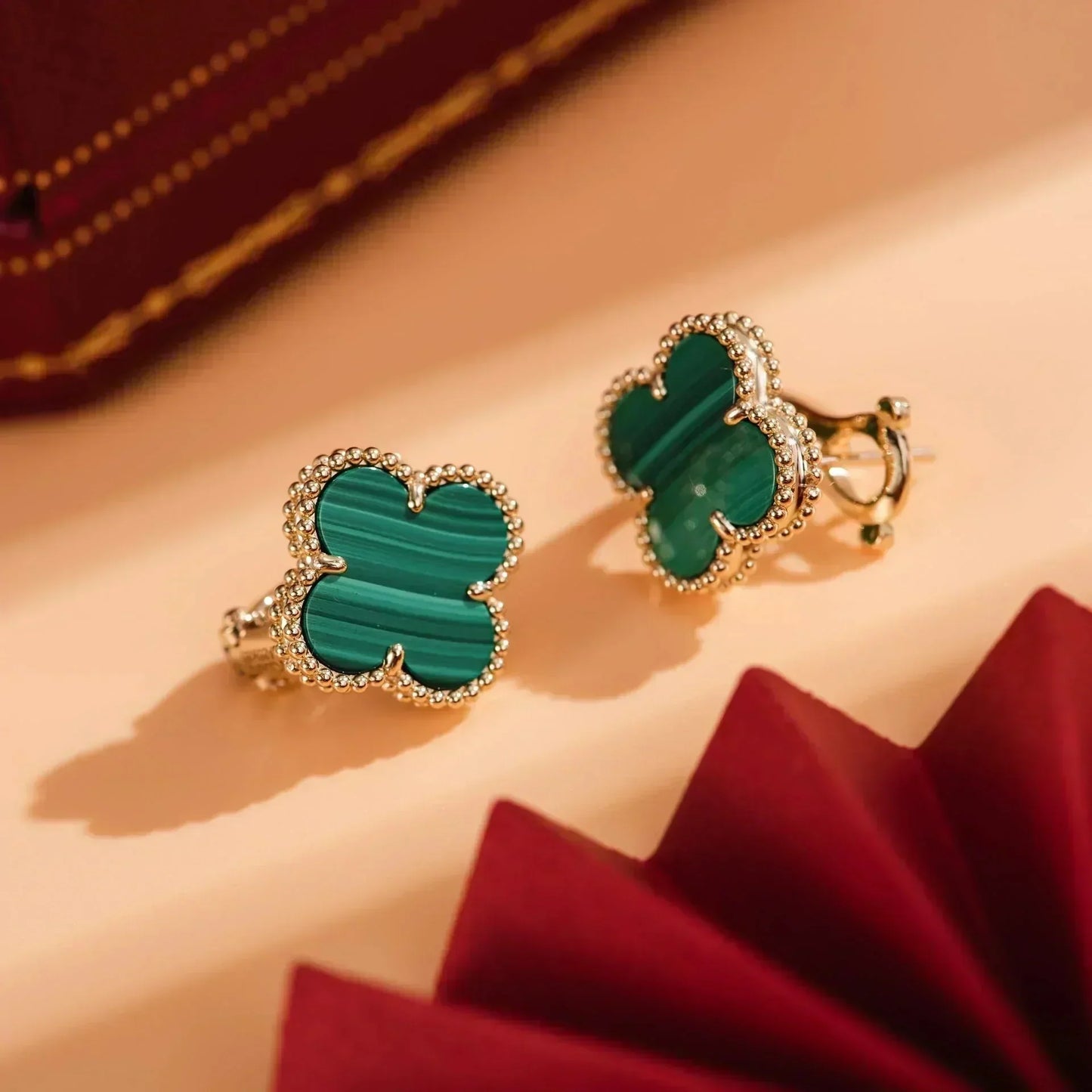 [basloveJW]CLOVER MEDIUM 1 MOTIFS MALACHITE  EARRINGS