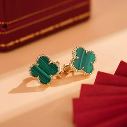 [basloveJW]CLOVER MEDIUM 1 MOTIFS MALACHITE  EARRINGS