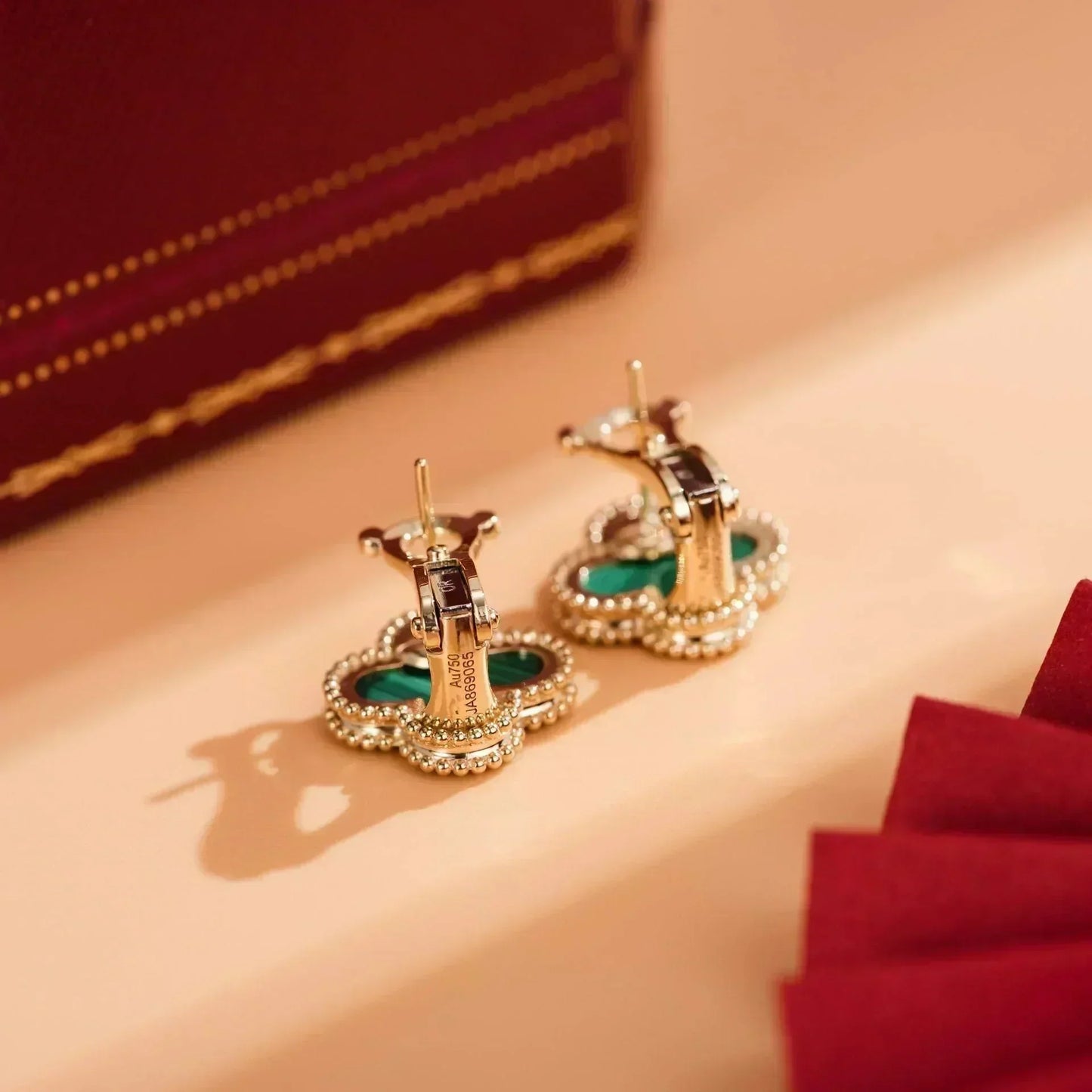 [basloveJW]CLOVER MEDIUM 1 MOTIFS MALACHITE  EARRINGS