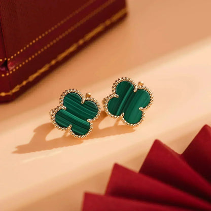 [basloveJW]CLOVER MEDIUM 1 MOTIFS MALACHITE  EARRINGS