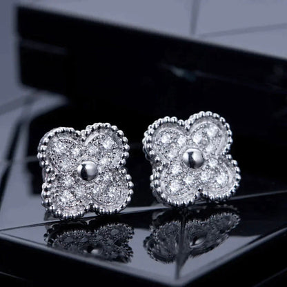 [basloveJW]CLOVER 1 MOTIFS DIAMOND STUD EARRINGS SILVER