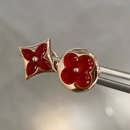 [Basjewels]STAR AND SUN PINK GOLD CARNELIAN STUD EARRINGS