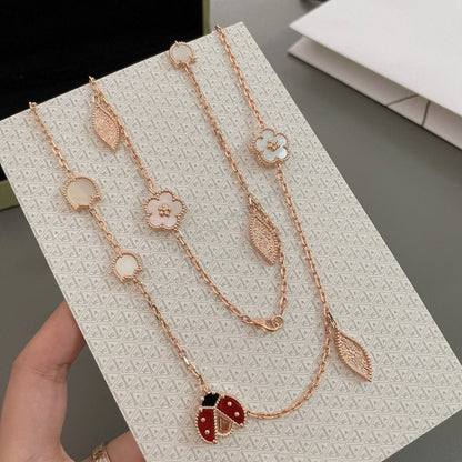 [basloveJW]LUCKY SPRING 15 MOTIFS ROSE GOLD NECKLACE