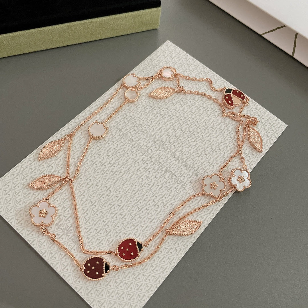 [basloveJW]LUCKY SPRING 15 MOTIFS ROSE GOLD NECKLACE