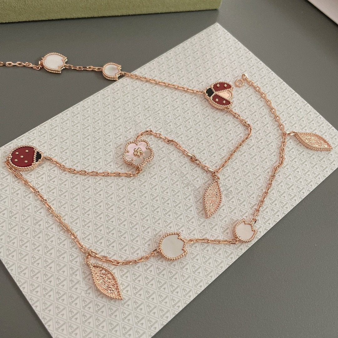 [basloveJW]LUCKY SPRING 15 MOTIFS ROSE GOLD NECKLACE