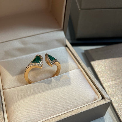 [Basjewels]DREAM MALACHITE DIAMOND OPEN RING