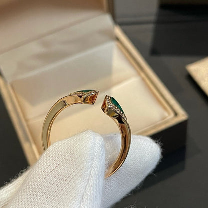 [Basjewels]DREAM MALACHITE DIAMOND OPEN RING