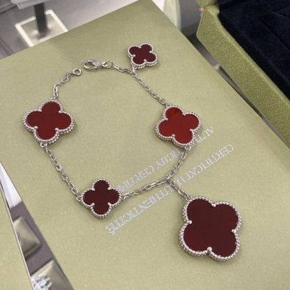 [basloveJW]CLOVER 5 MOTIFS SIVLER CARNELIAN BRACELET