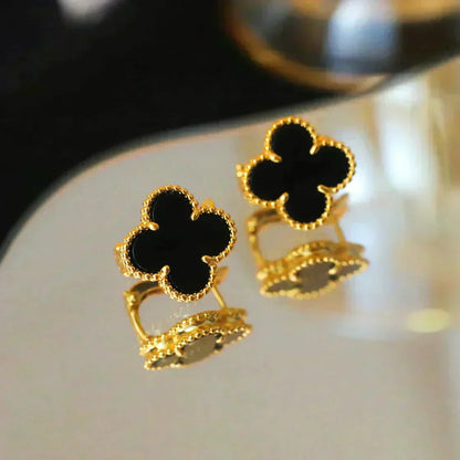 [basloveJW]CLOVER MEDIUM 1 MOTIFS  ONYX STUD EARRINGS