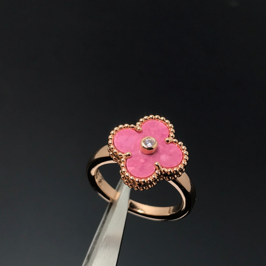 [basloveJW]CLOVER RHODONITE ROSE GOLD RING