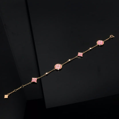 [Basjewels]STAR AND SUN 4 MOTIF PINK MOP PINK GOLD BRACELET